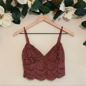 Burgundy Crochet Floral Lace Bralette Crop Top